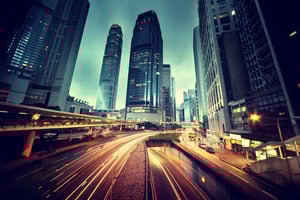 traffic in Hong Kong at sunset time